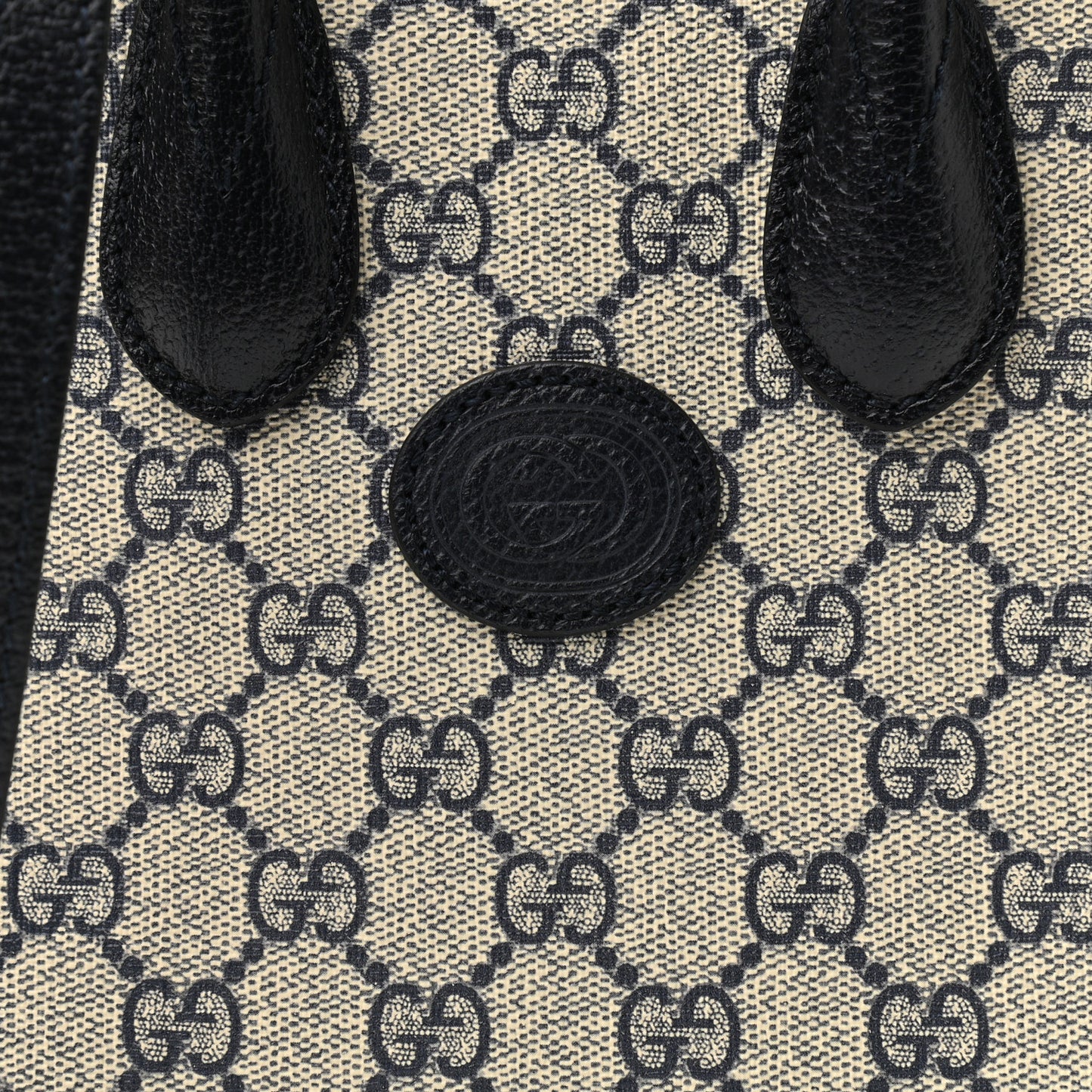 GG Supreme Monogram Textured Dollar Calfskin Mini Retro Interlocking G Tote Bag Beige Blue