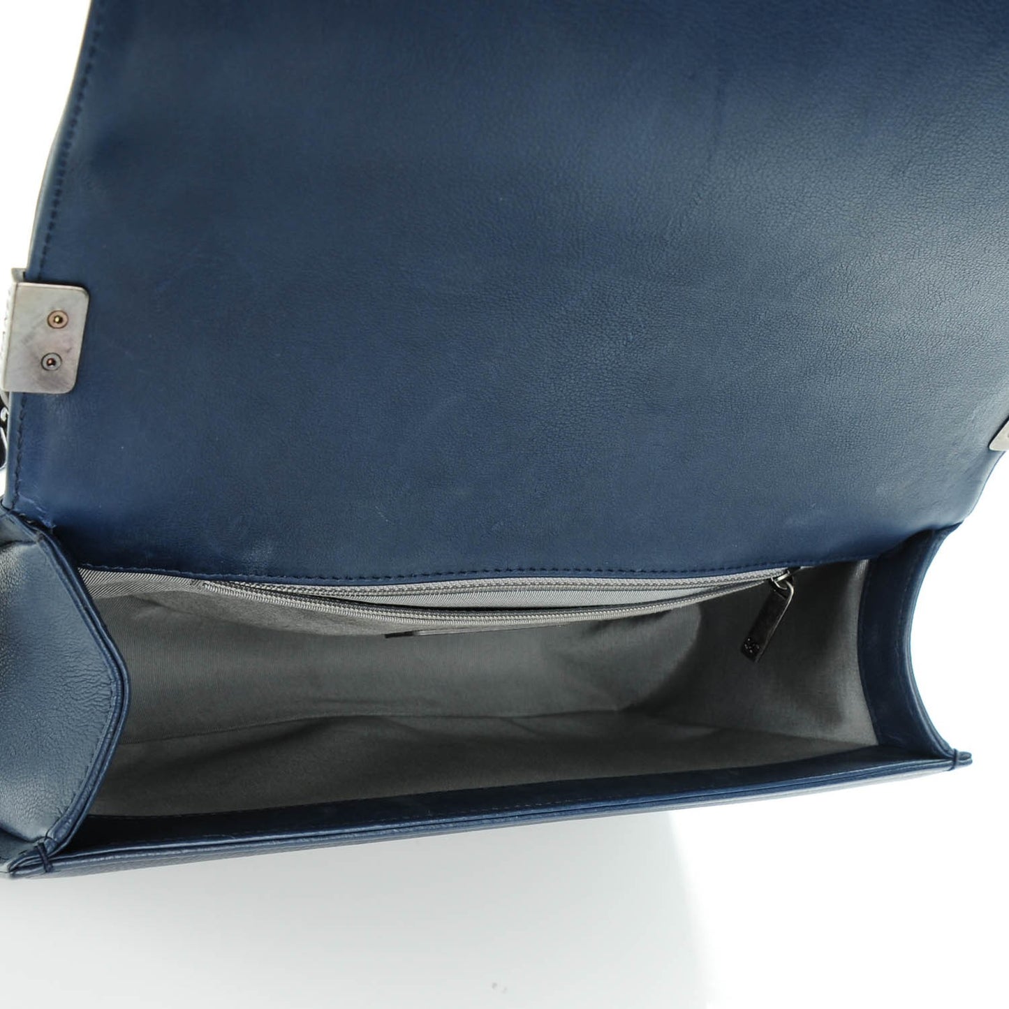 Calfskin Double Stitch New Medium Boy Flap Navy Blue