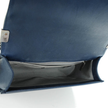 Chanel Calfskin Double Stitch New Medium Boy Flap Navy Blue 5 of 7