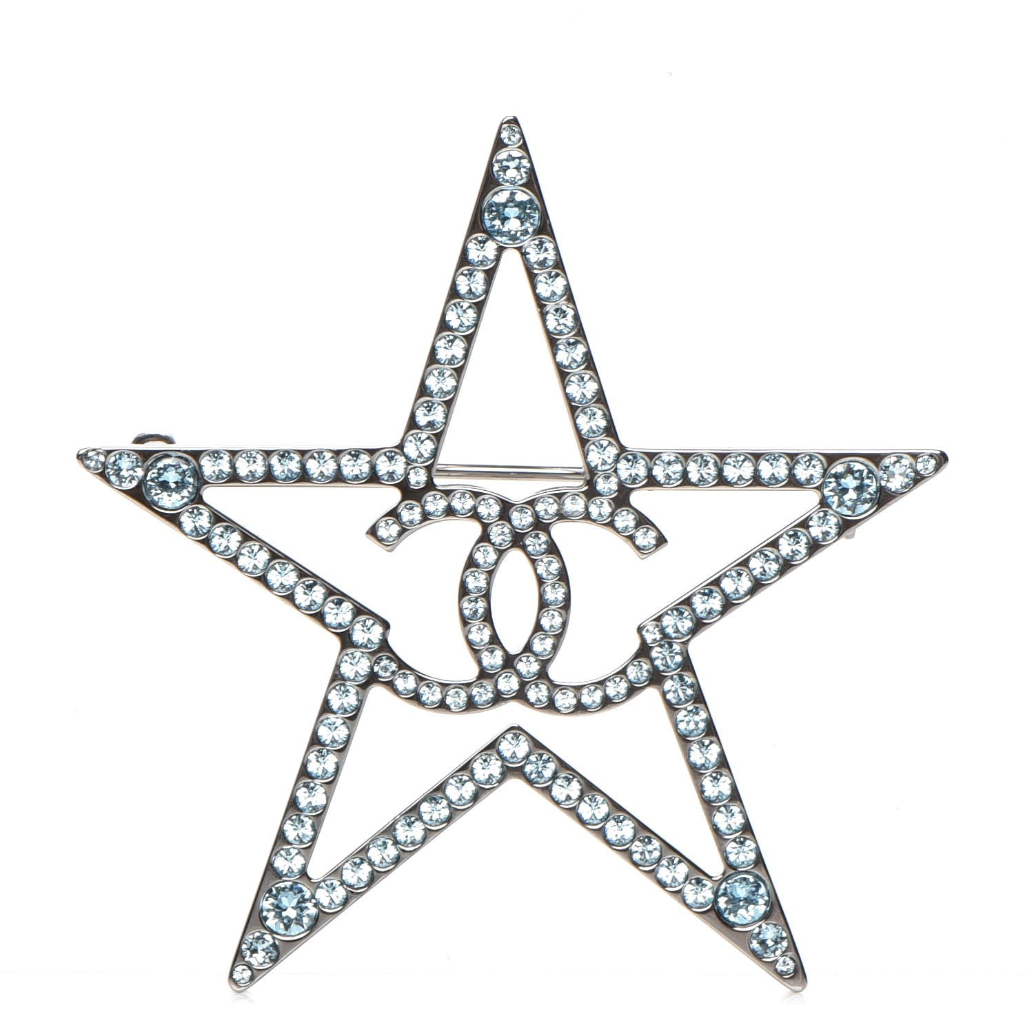 Chanel Ruthenium Crystal Star CC Brooch Blue 1 of 5