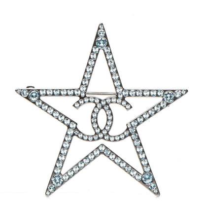 Chanel Ruthenium Crystal Star CC Brooch Blue 1 of 5