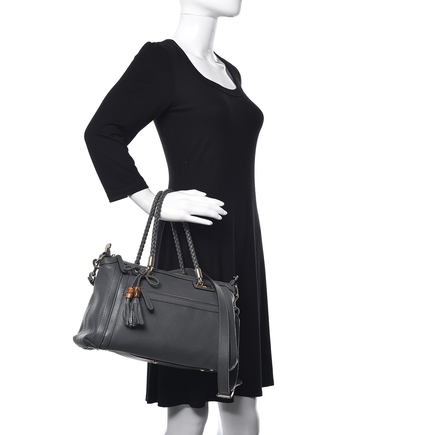 Pebbled Calfskin Small Bella Top Handle Bag Gray
