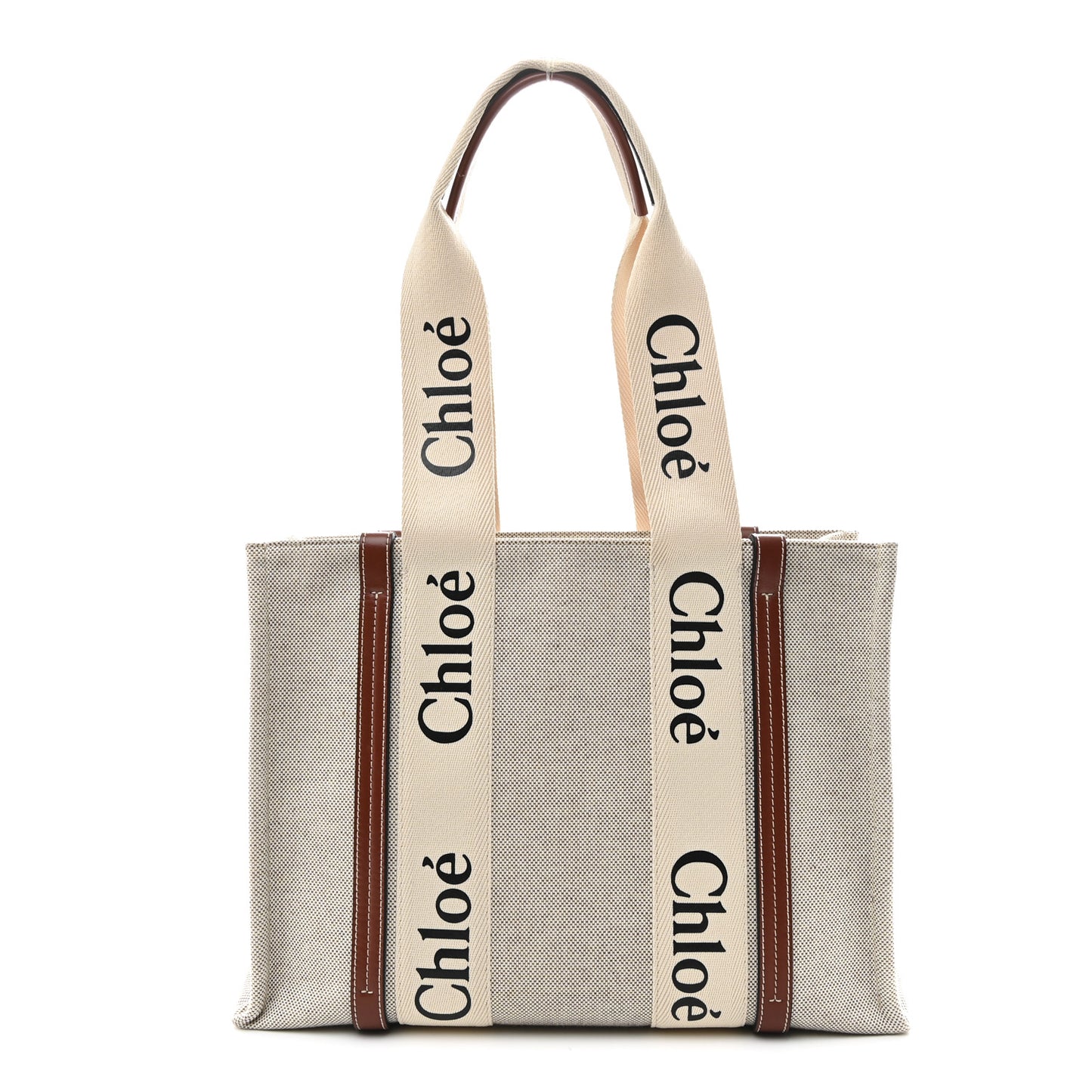 Cotton Calfskin Medium Woody Ribbon Tote White Brown