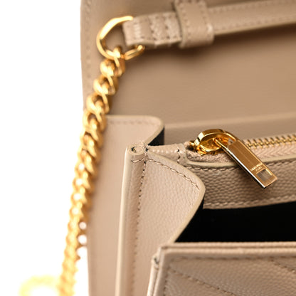 Saint Laurent Grain De Poudre Matelasse Chevron Monogram Chain Wallet Dark Beige 10 of 10
