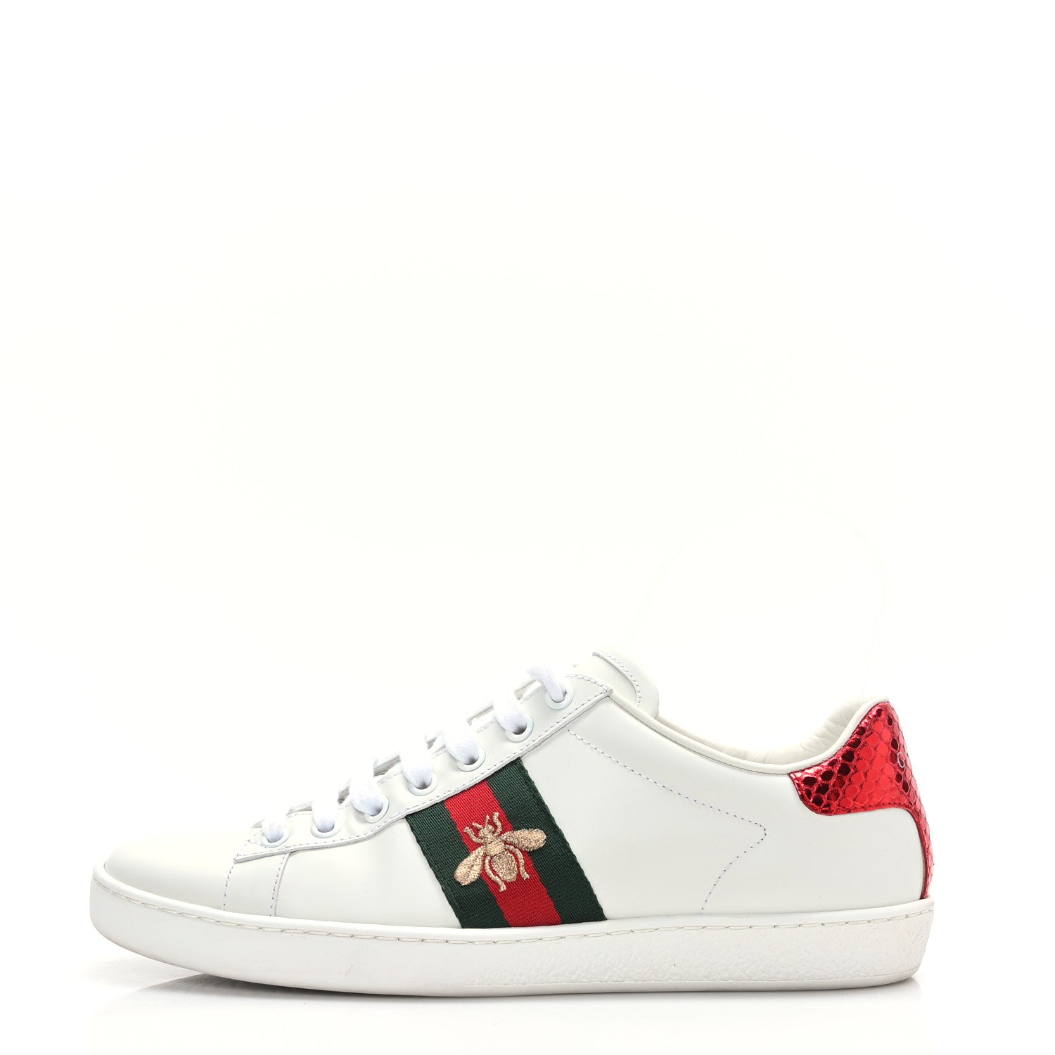 Gucci Calfskin Ayers Bee Embroidered Ace Sneakers 37.5 White Green 1 of 8