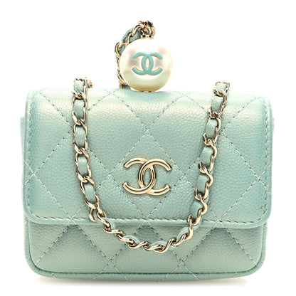 Chanel Iridescent Caviar Quilted Pearl On Top Coin Purse With Chain Light Green 1 of 7