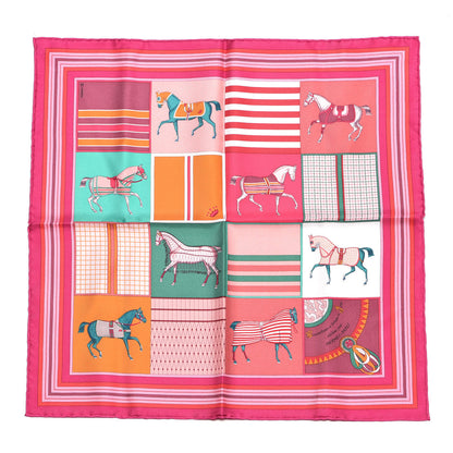 Hermes Silk Couvertures Nouvelles Pocket Square Fuchsia Vert Rose 1 of 5