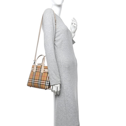 Burberry Goatskin Vintage Check Small Banner Tote Limestone 2 of 10