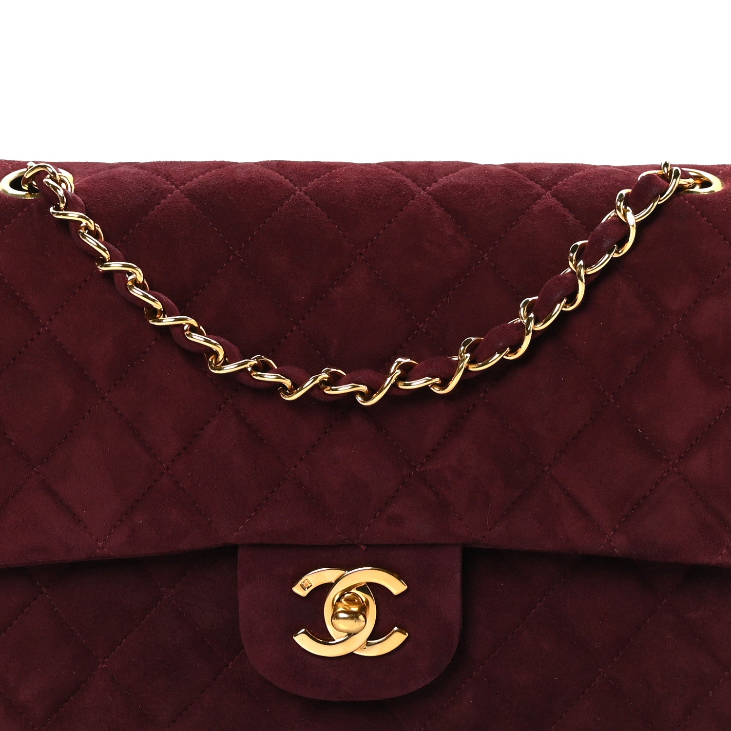 Chanel Suede Quilted Medium Double Flap Burgundy 8 of 10