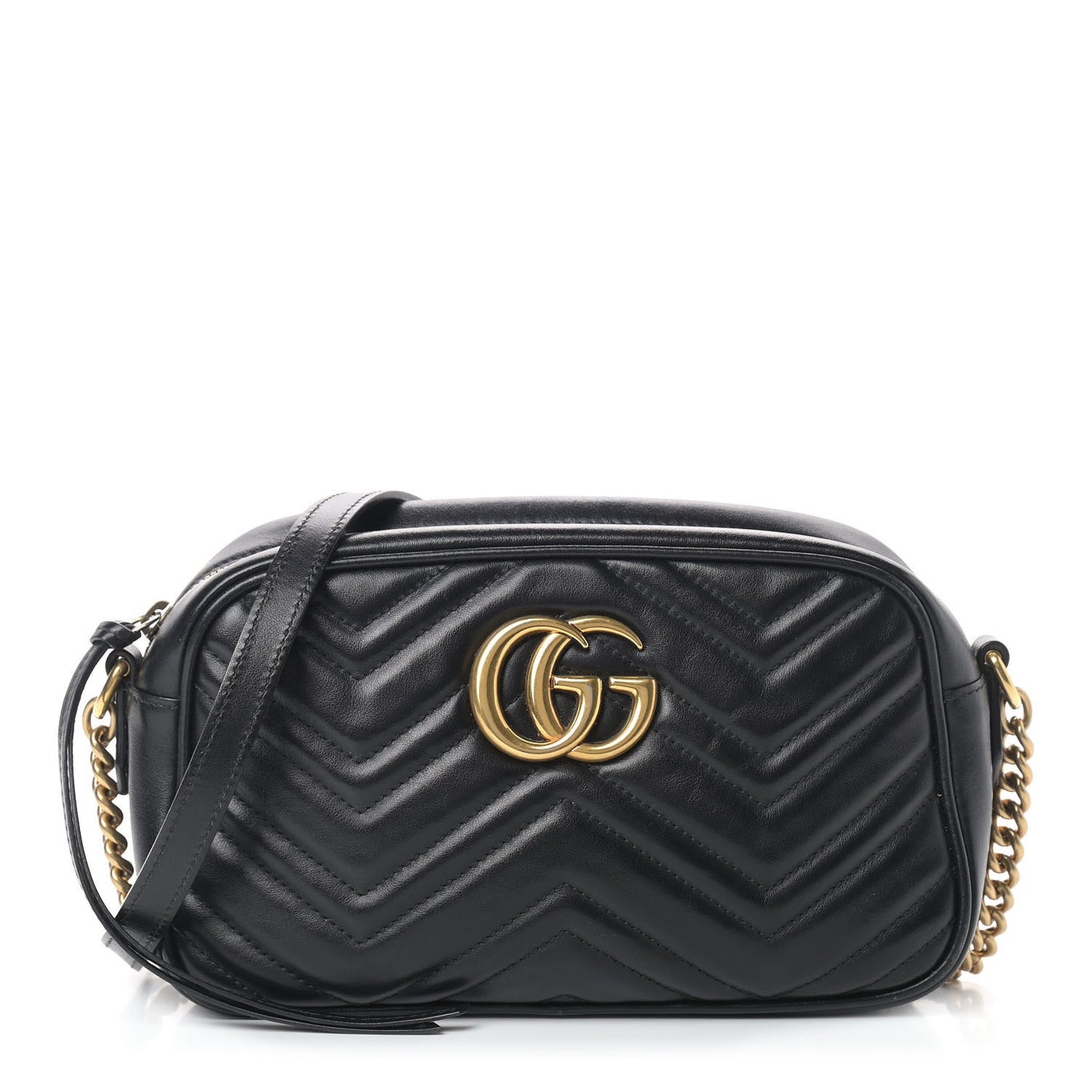 Calfskin Matelasse Small GG Marmont Chain Shoulder Bag Black
