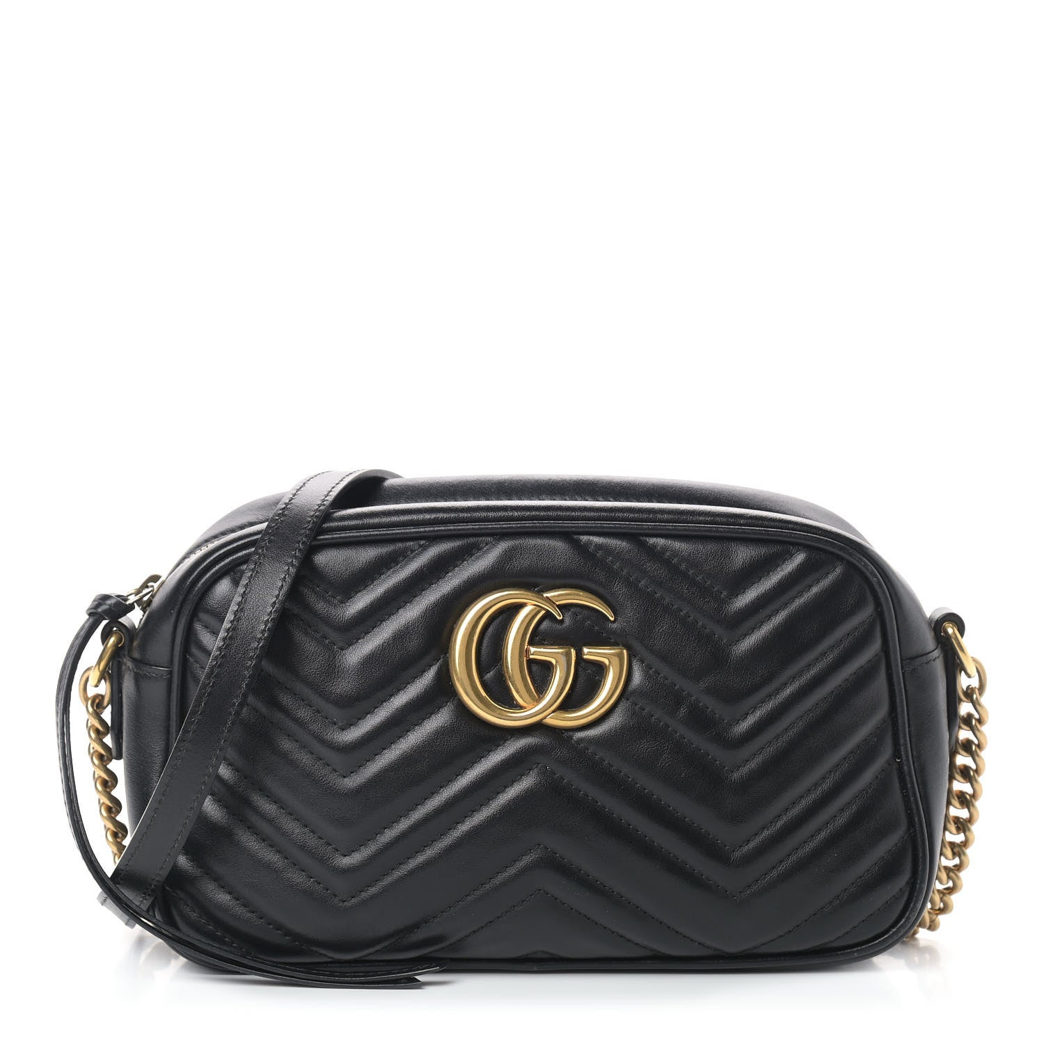 Gucci Calfskin Matelasse Small GG Marmont Chain Shoulder Bag Black 1 of 10