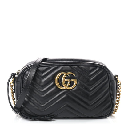 Gucci Calfskin Matelasse Small GG Marmont Chain Shoulder Bag Black 1 of 10