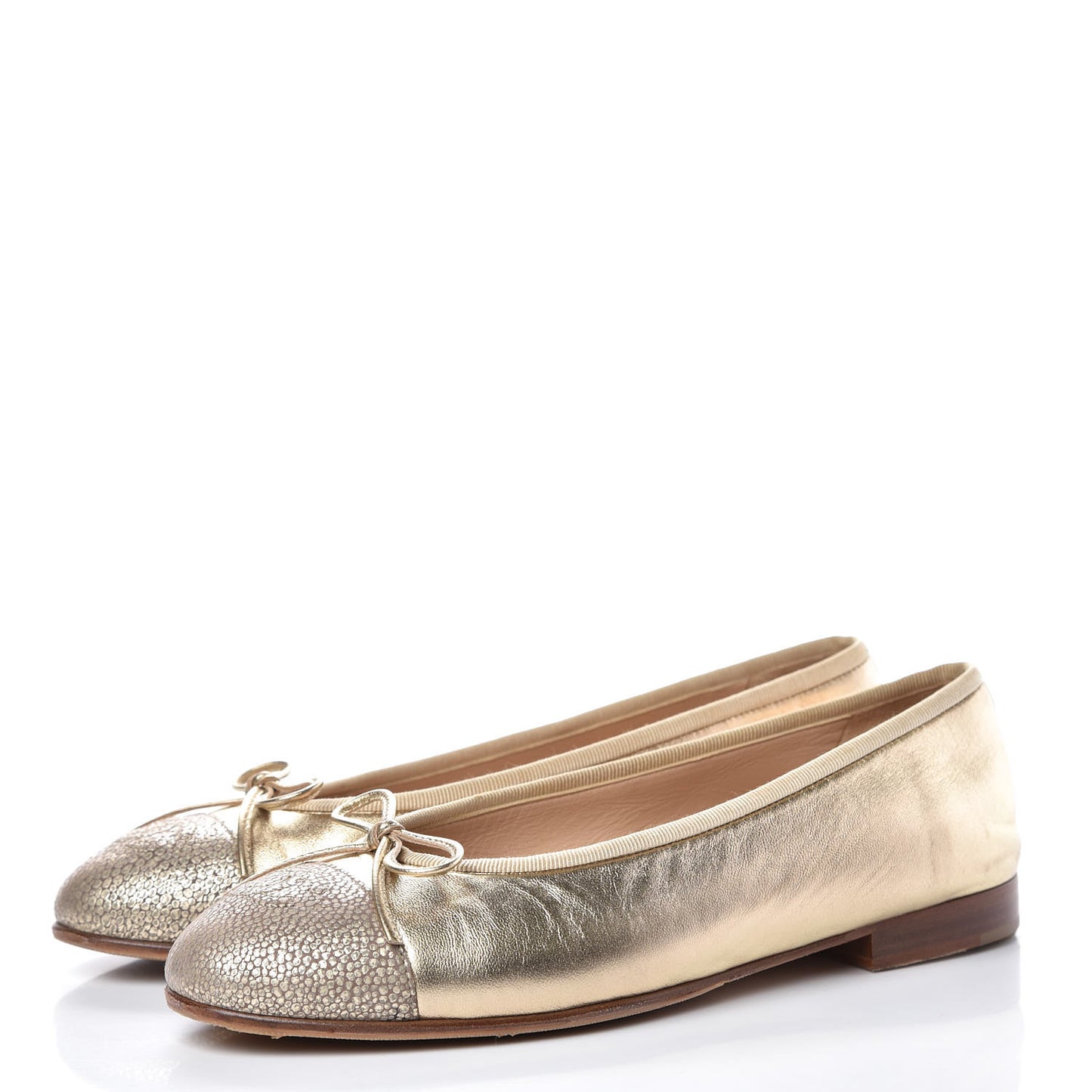 Metallic Lambskin Caviar CC Cap Toe Ballerina Flats 37.5 Light Gold