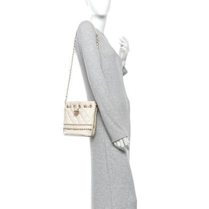 Chanel Aged Calfskin Quilted Chain Bucket Drawstring Bag White 2 of 11