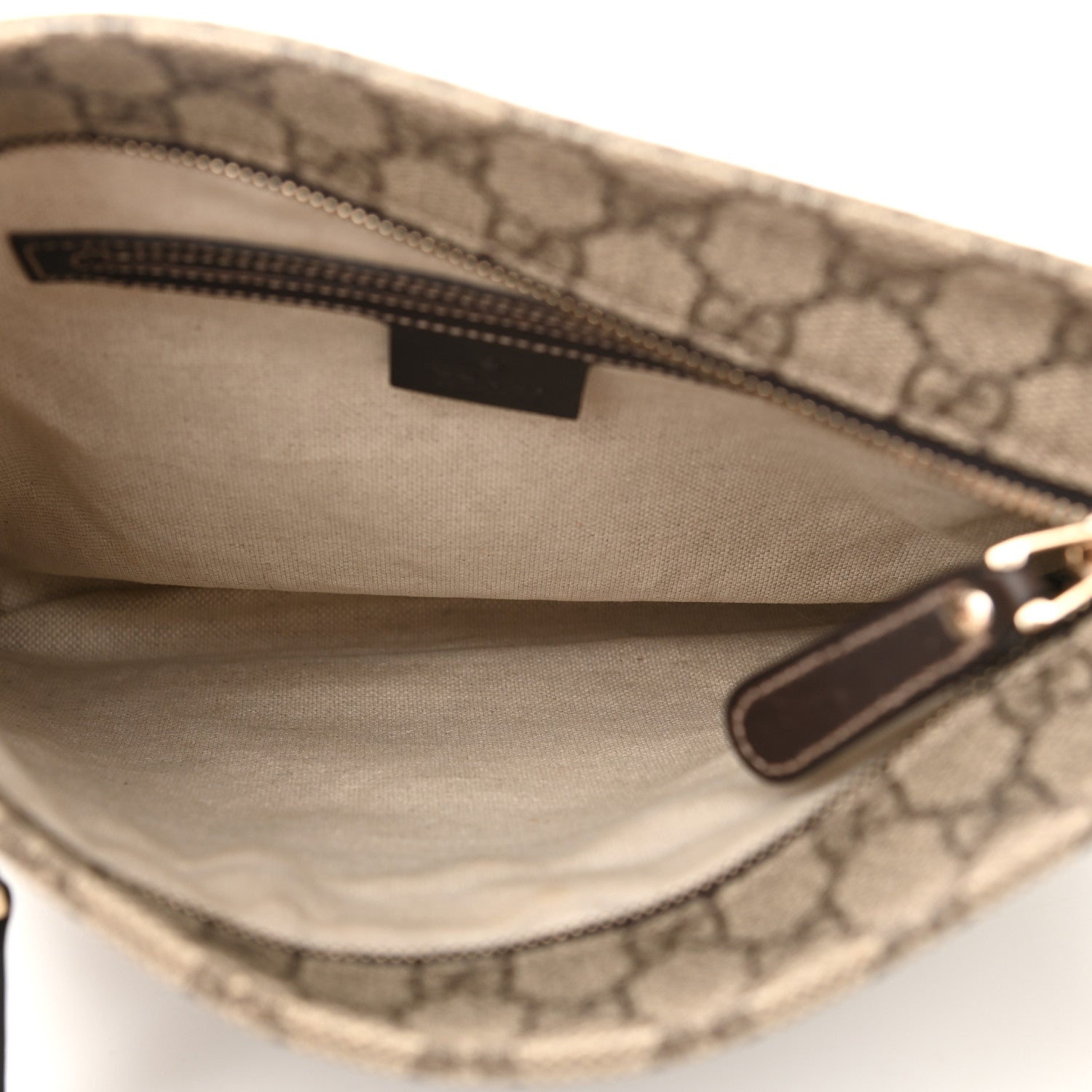 Gucci GG Supreme Monogram Selleria Calfskin Small Flat Side Zip Messenger Bag Beige Ebony Cocoa Dark Chocolate 5 of 10