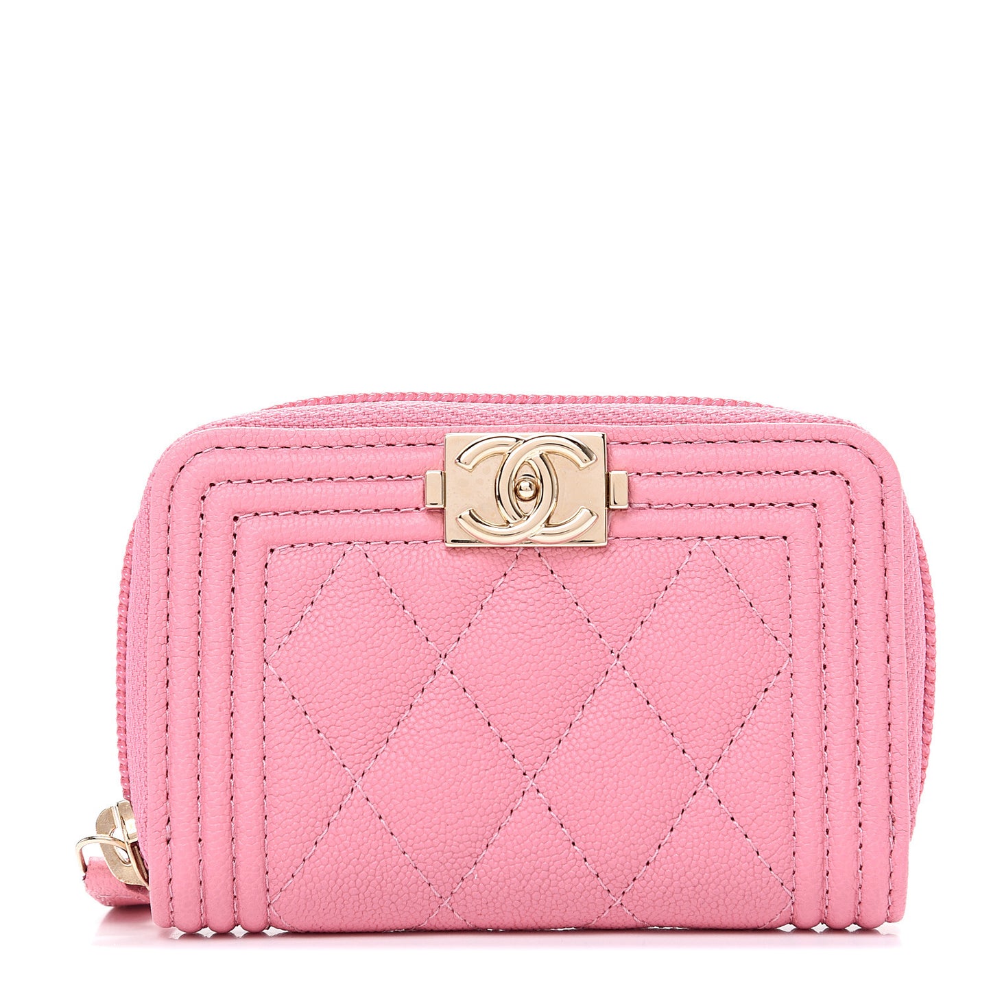 Caviar Quilted Boy Zip Around Coin Purse Wallet Dark Pink