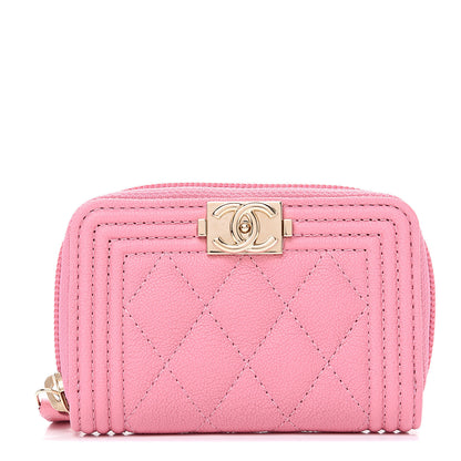 Chanel Caviar Quilted Boy Zip Around Coin Purse Wallet Dark Pink 1 of 7