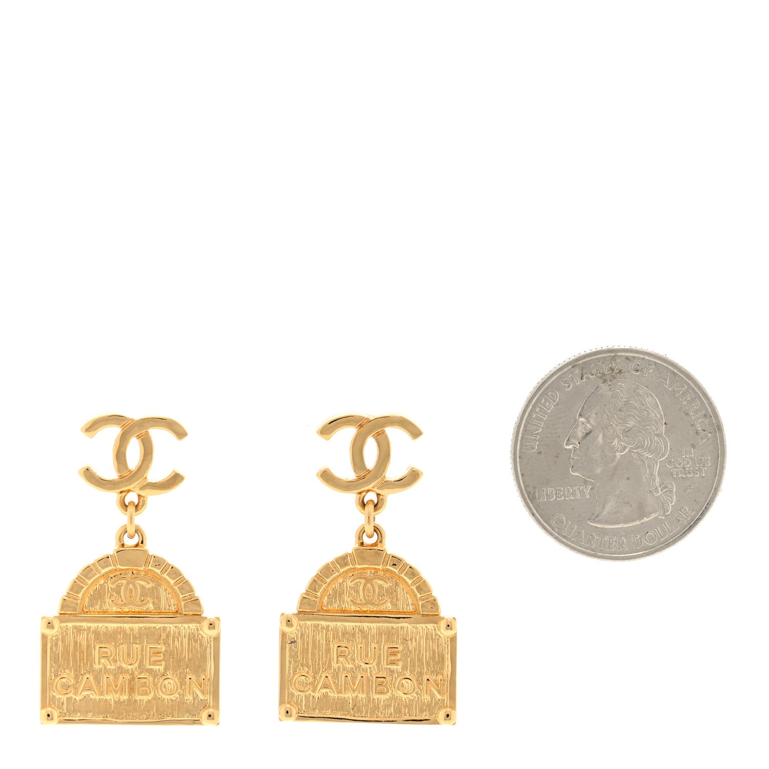 Chanel Metal CC Rue Cambon Drop Earrings Gold 2 of 4