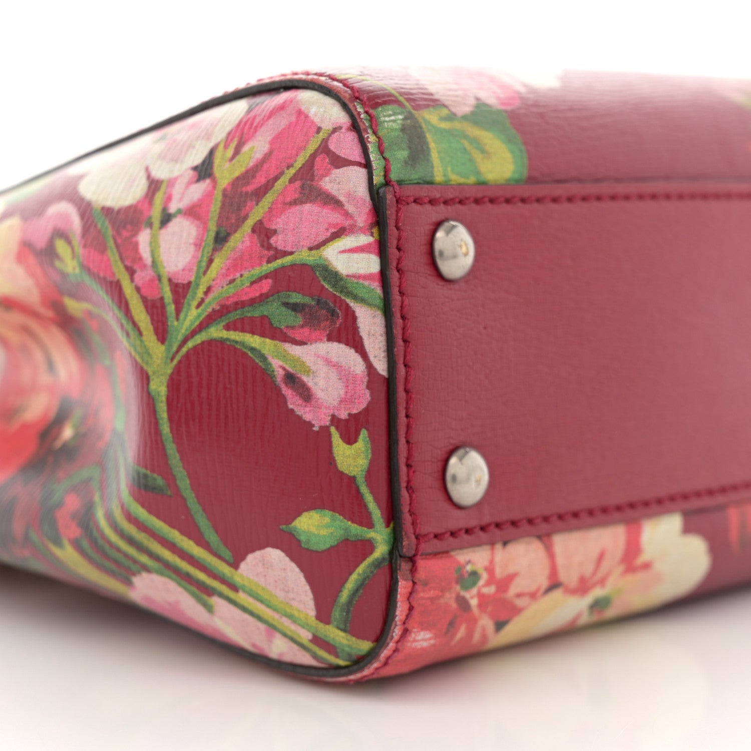 Gucci Shangai Calfskin Blooms Print Mini Bamboo Shopper Tote Romantic Cerise Multicolor 9 of 13