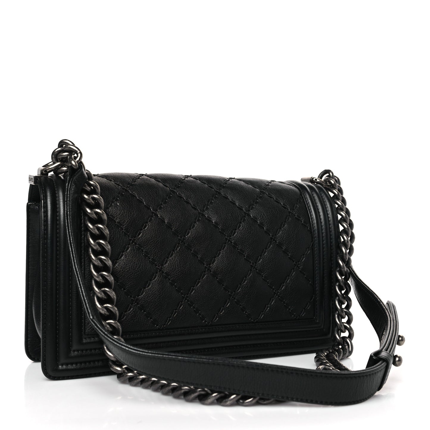 Calfskin Double Stitch Medium Boy Flap Black