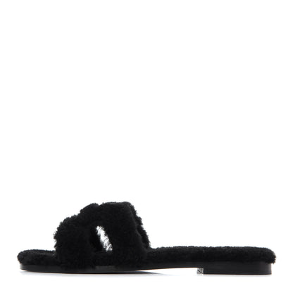 Hermes Woolskin Oran Sandals 37 Black 1 of 8