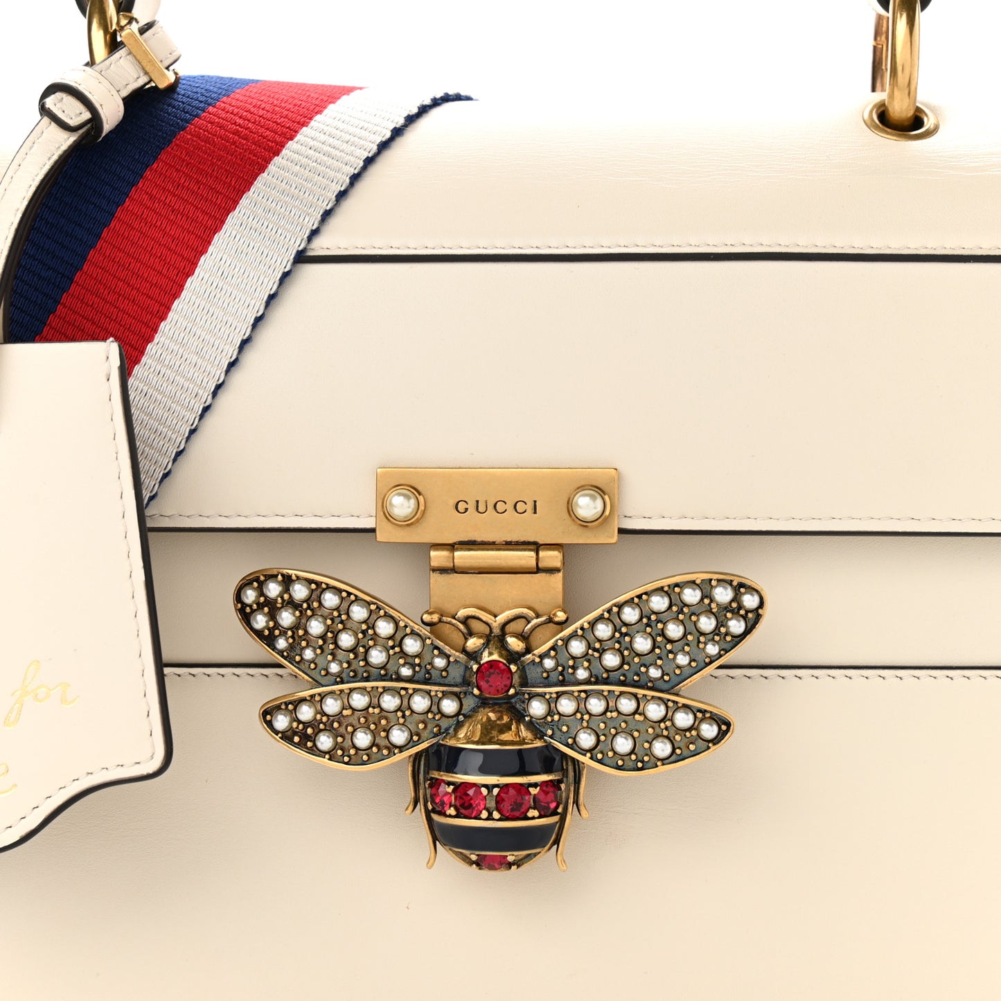 Calfskin Sylvie Web Small Queen Margaret Top Handle Bag White