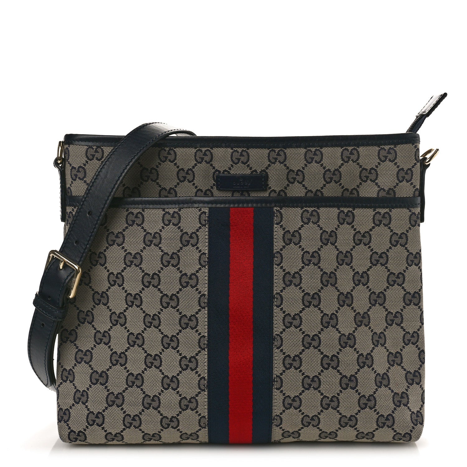 Gucci GG Supreme Monogram Web Flat Messenger Bag Navy 1 of 9