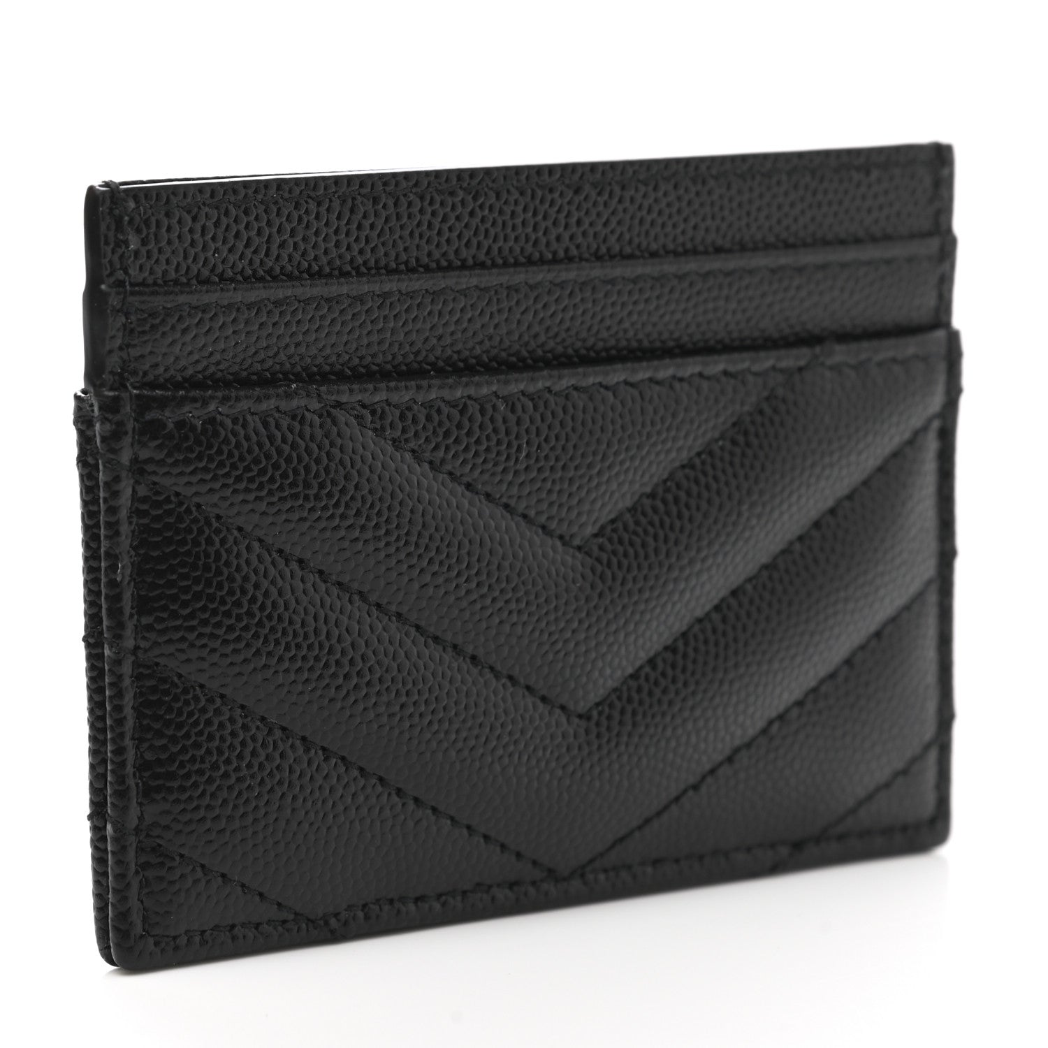 Saint Laurent Grain De Poudre Matelasse Chevron Monogram Credit Card Case Black 3 of 8