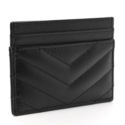 Saint Laurent Grain De Poudre Matelasse Chevron Monogram Credit Card Case Black 3 of 8