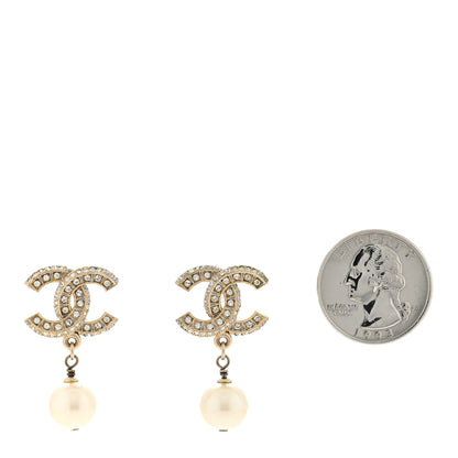 Chanel Crystal Pearl CC Drop Earrings Gold 2 of 4