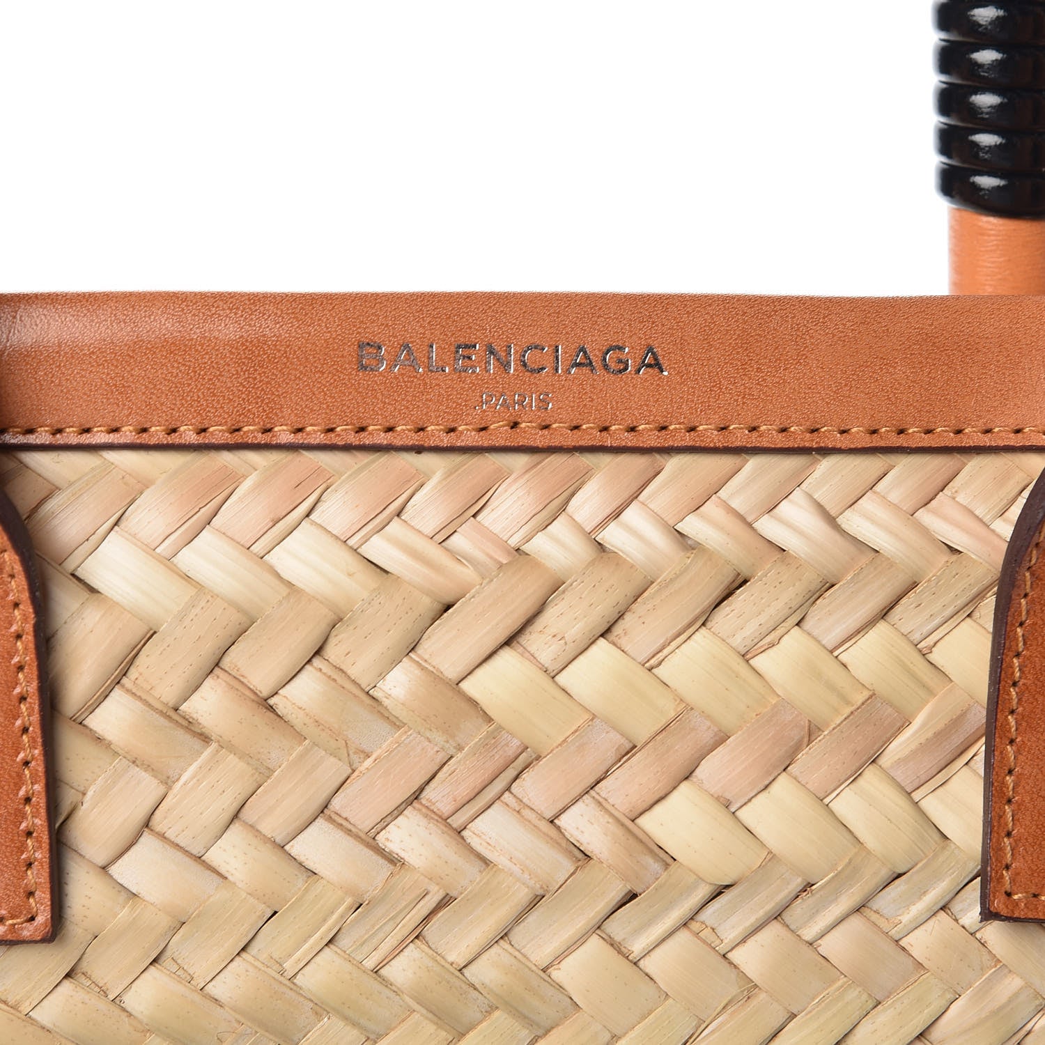 Balenciaga Straw Calfskin Medium Bistrot Panier Tote Natural Black 7 of 12