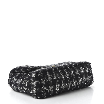 Chanel Tweed Quilted Large 19 Flap Black Ecru White 4 of 10