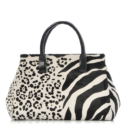 Nancy Gonzalez Calf Hair Crocodile Loop Satchel Black White 1 of 9