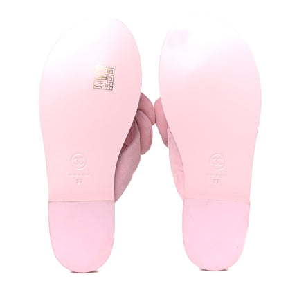 Chanel Suede Pearl Camellia Thong Sandals 37 Light Pink 6 of 8