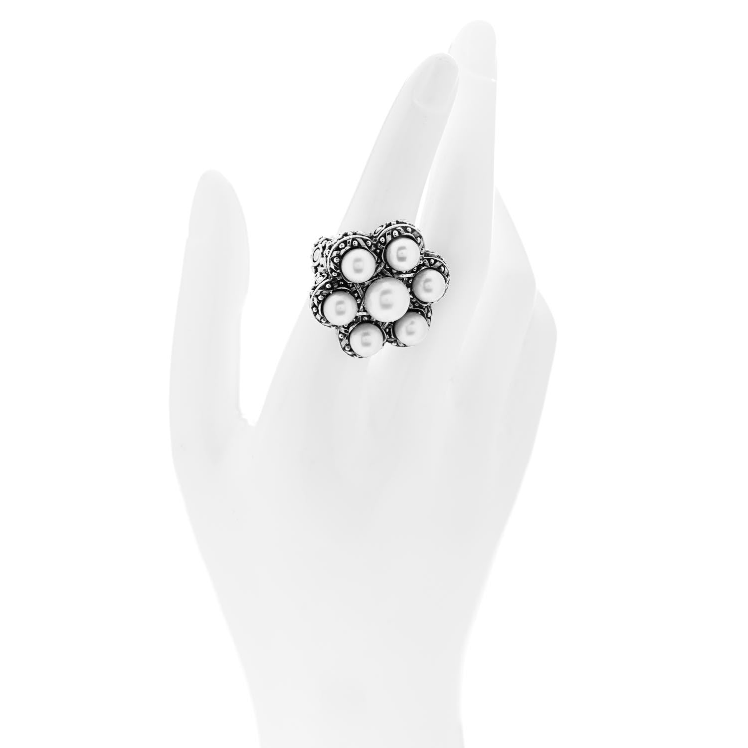 John Hardy Sterling Silver 18K Yellow Gold Pearl Jaisalmer Dot Ring 54 7 2 of 6