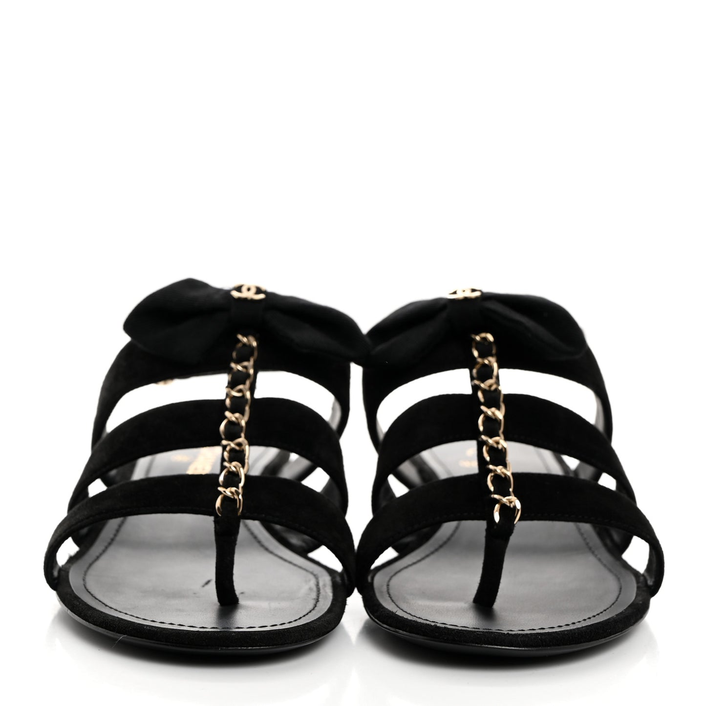 Grosgrain Chain CC Logo Bow Sandals 36 Black
