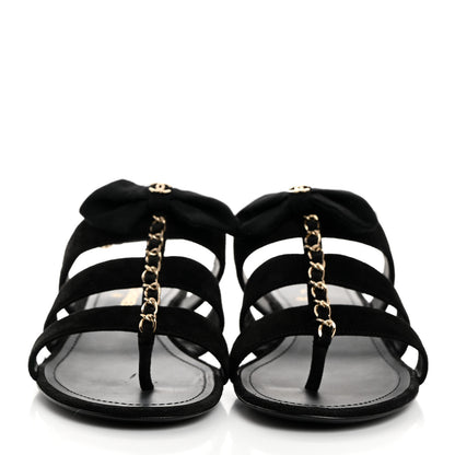 Chanel Grosgrain Chain CC Logo Bow Sandals 36 Black 2 of 9