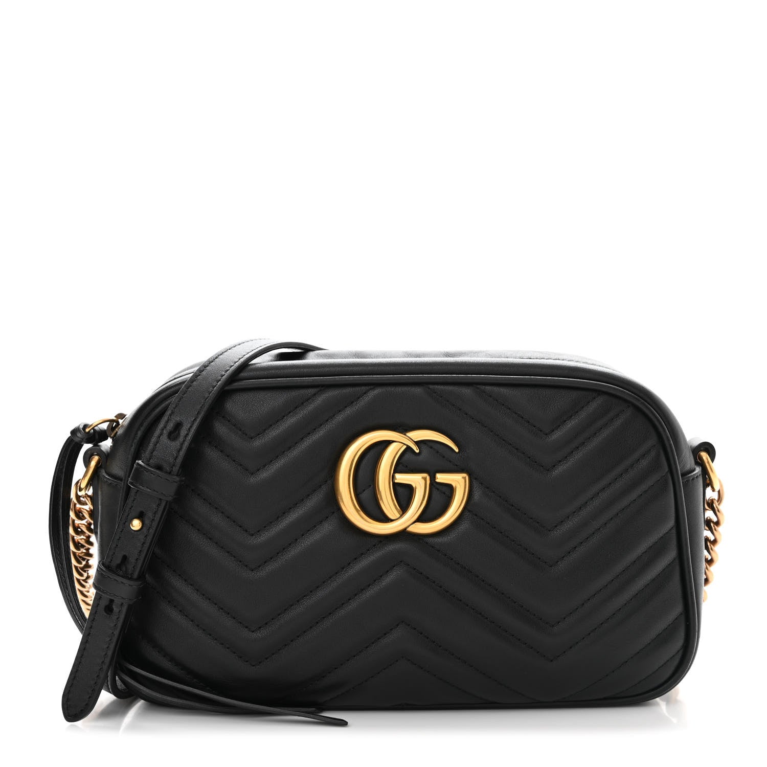 Gucci Calfskin Matelasse Small GG Marmont Chain Shoulder Bag Black 1 of 13