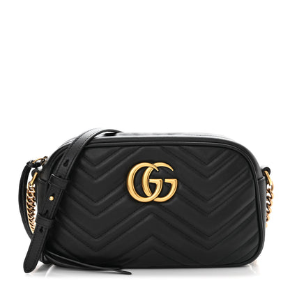 Gucci Calfskin Matelasse Small GG Marmont Chain Shoulder Bag Black 1 of 13