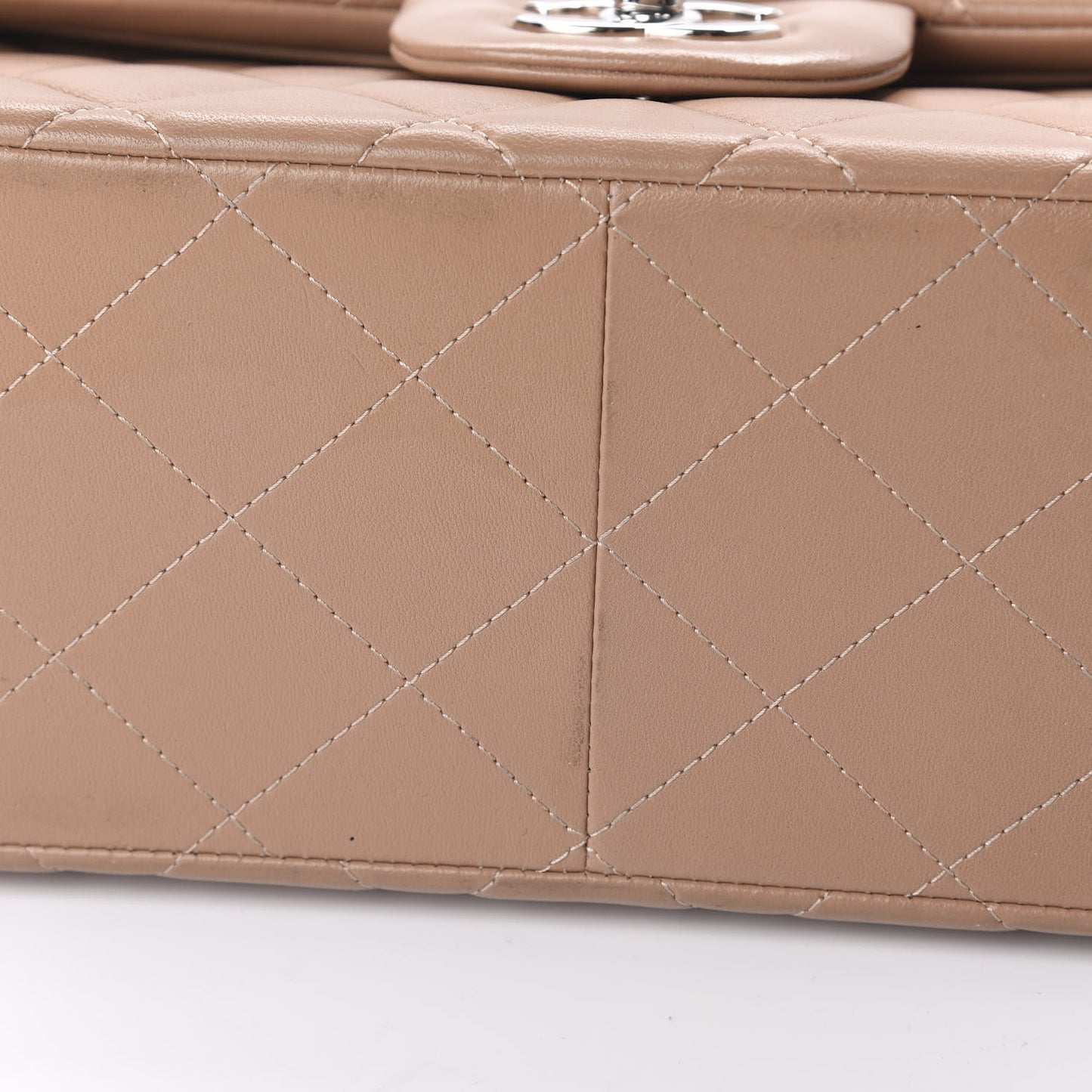Lambskin Quilted Jumbo Double Flap Dark Beige