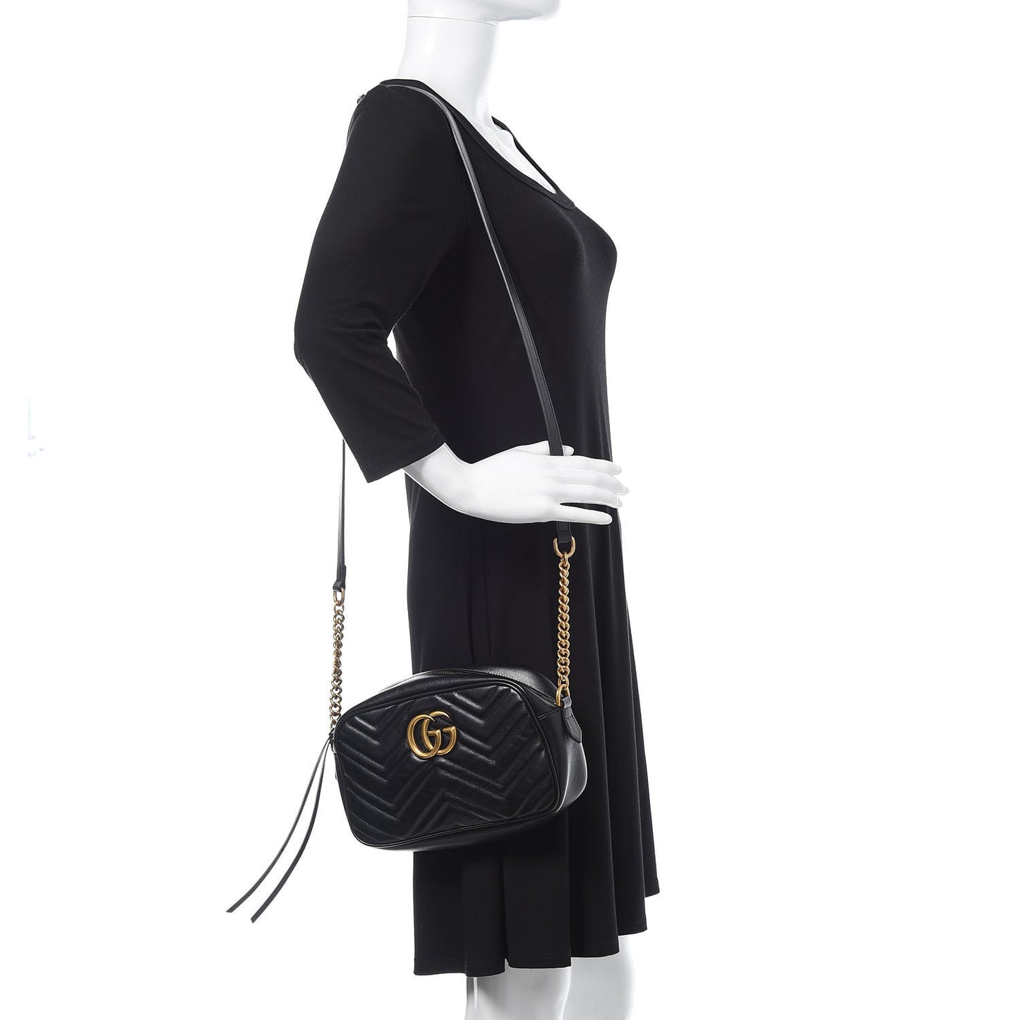 Calfskin Matelasse Small GG Marmont Chain Shoulder Bag Black