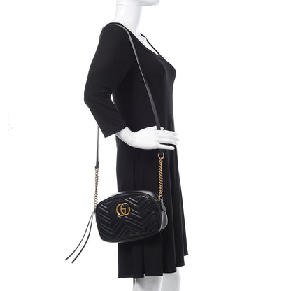 Gucci Calfskin Matelasse Small GG Marmont Chain Shoulder Bag Black 2 of 14
