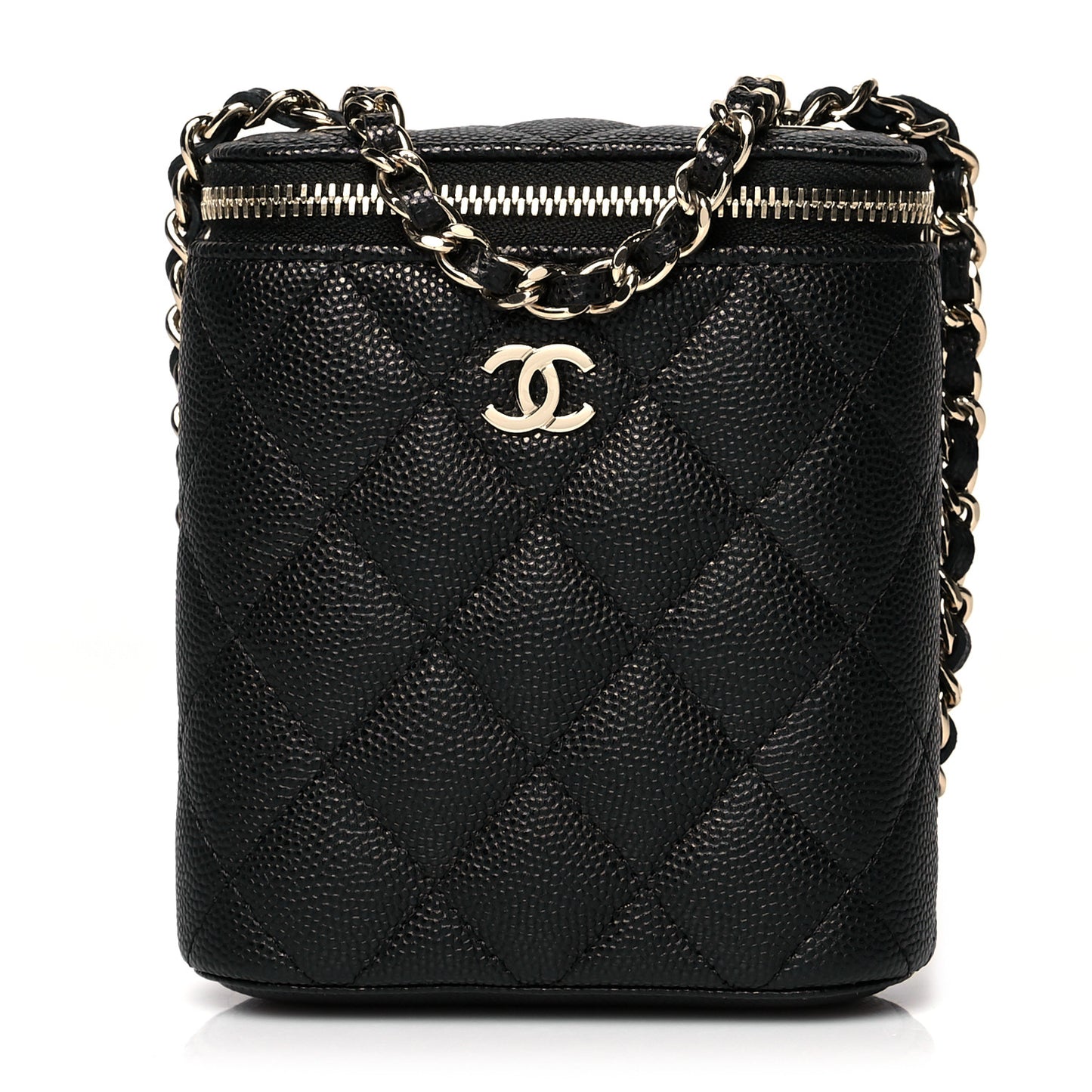 Caviar Quilted Small Vertical Coco Beauty Vanity Case With Chain Black