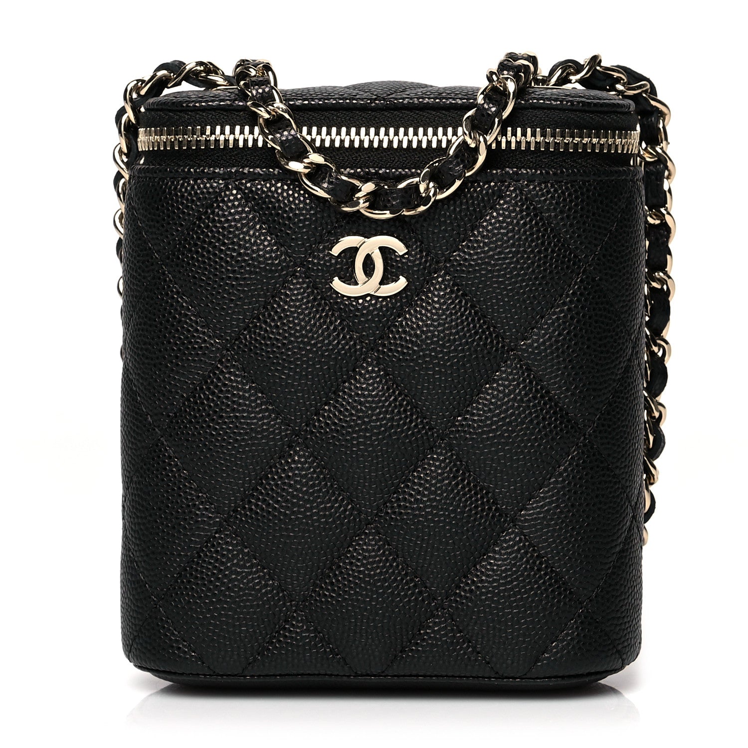 Chanel Caviar Quilted Small Vertical Coco Beauty Vanity Case With Chain Black 1 of 10