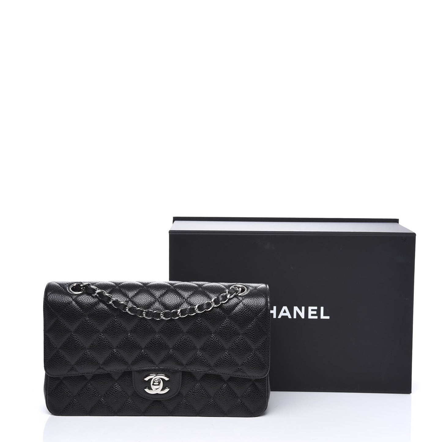 Caviar Quilted Medium Double Flap Black