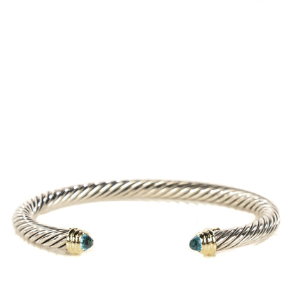 David Yurman Sterling Silver 14K Yellow Gold Blue Topaz 5mm Cable Classics Petite Color Bracelet 1 of 6