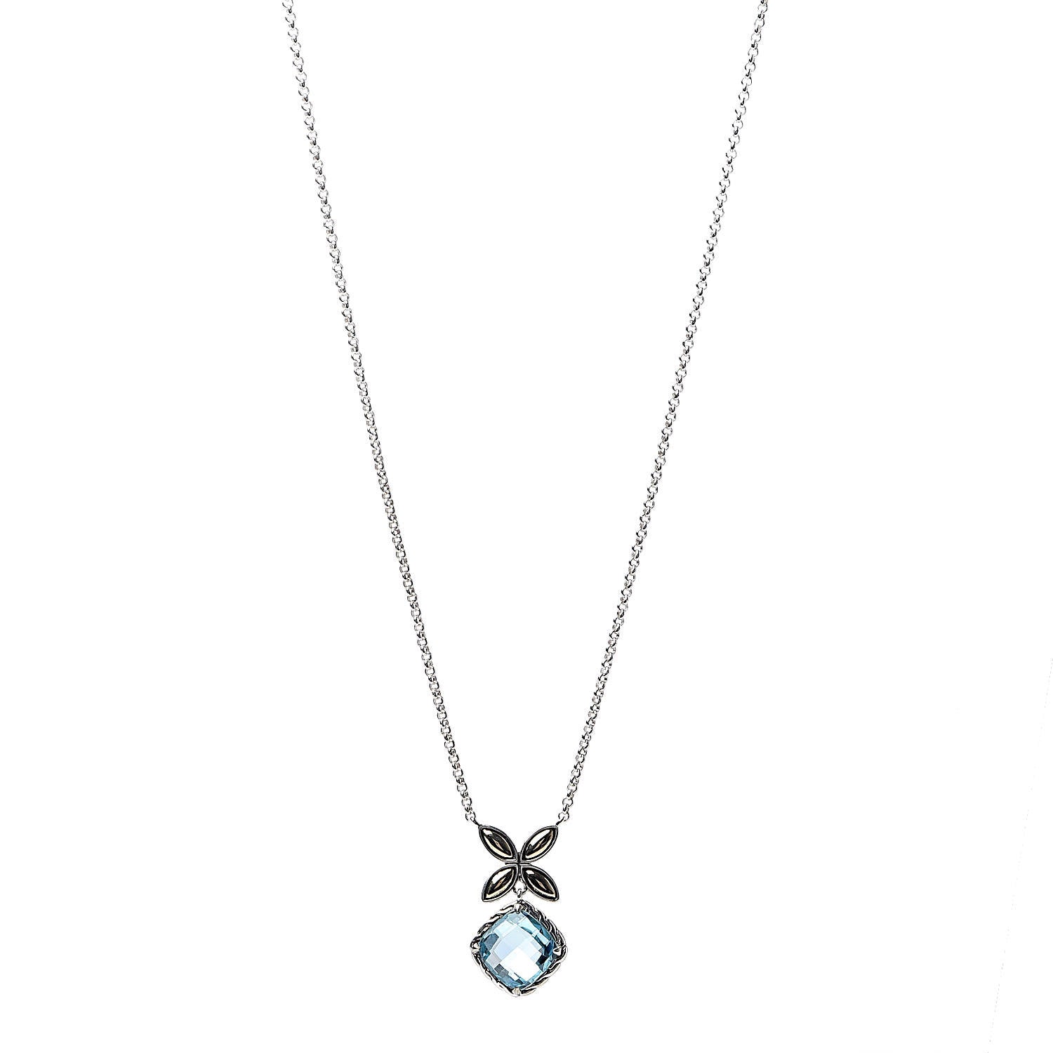 John Hardy Sterling Silver 18K Yellow Gold Blue Topaz Batu Kawung Pendant Necklace 1 of 7