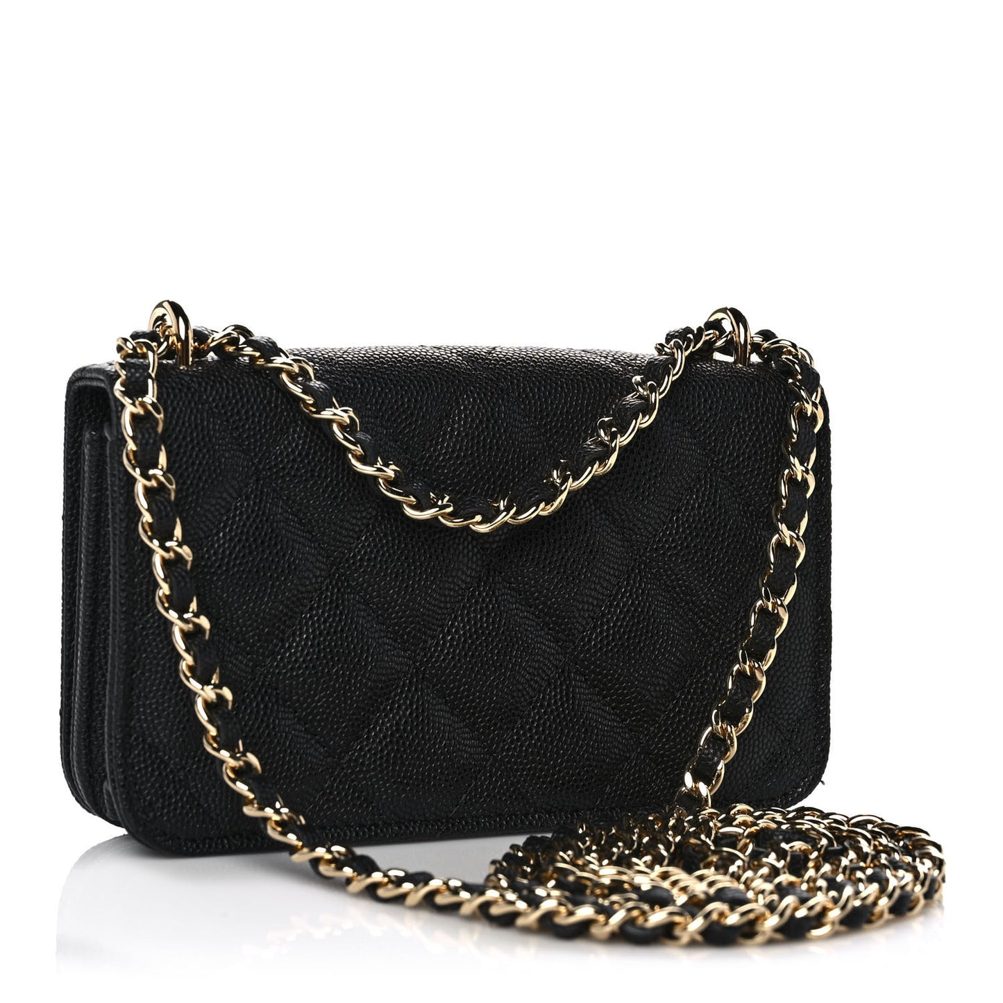 Caviar Quilted Pocket Twins Clutch With Chain Black