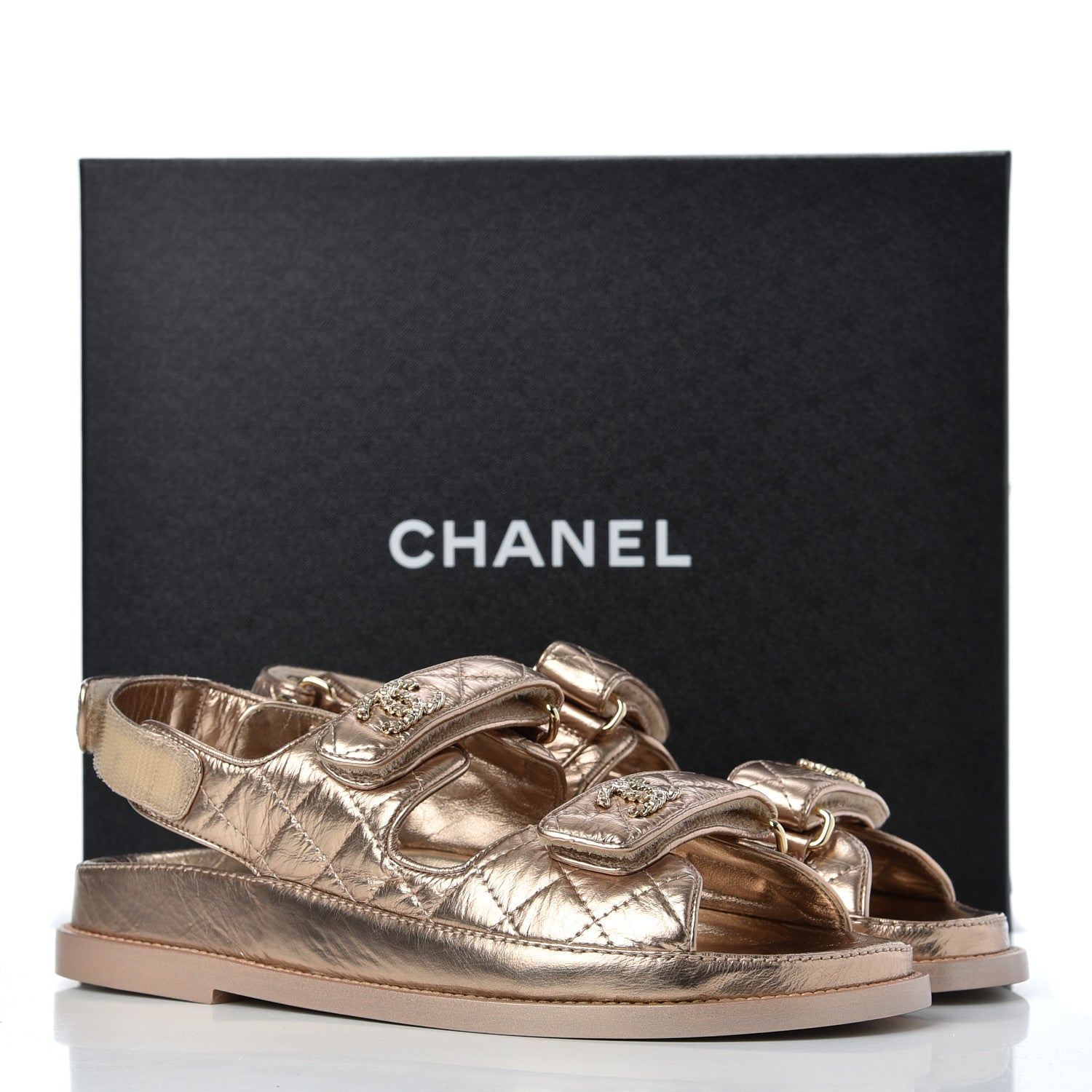 Chanel Iridescent Lambskin Quilted CC Dad Sandals 37 Light Bronze 9 of 9