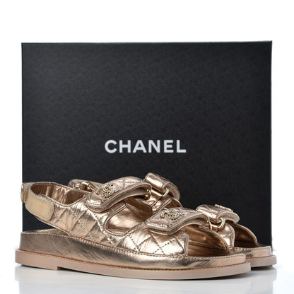 Chanel Iridescent Lambskin Quilted CC Dad Sandals 37 Light Bronze 9 of 9